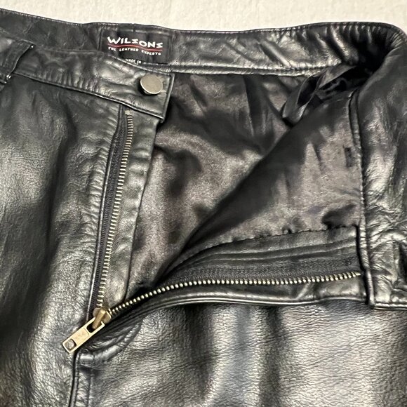Wilsons Leather Black Pants Size 10 Waist 28" Straight Leg High Waist Lined 90s - Picture 4 of 10